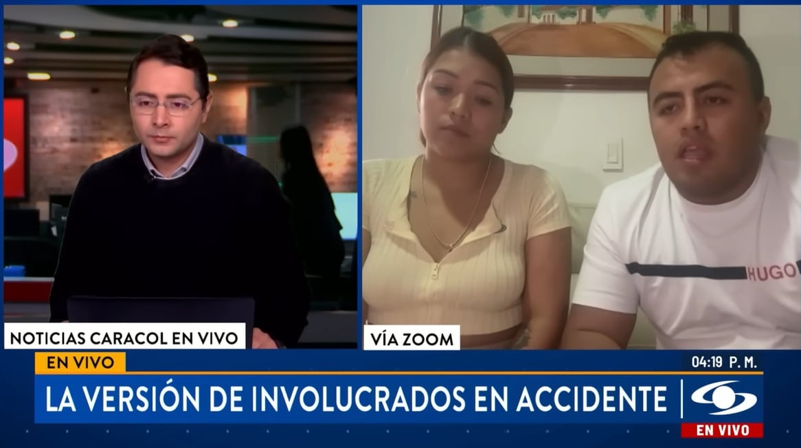 Edwin Delgado (propietario del auto blanco) y Camila Bermúdez eran los dos ocupantes que acompañaban al conductor elegido Rubén Romero y ofrecieron una entrevista a inicios de noviembre, poco más de una semana después de los hechos - crédito Noticias Caracol / YouTube