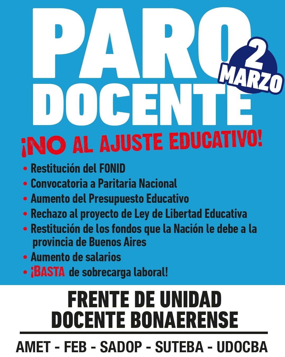 Los docentes manifestaron su rechazo al proyecto de ley denominado “Libertad Educativa” y reclamaron un aumento salarial.