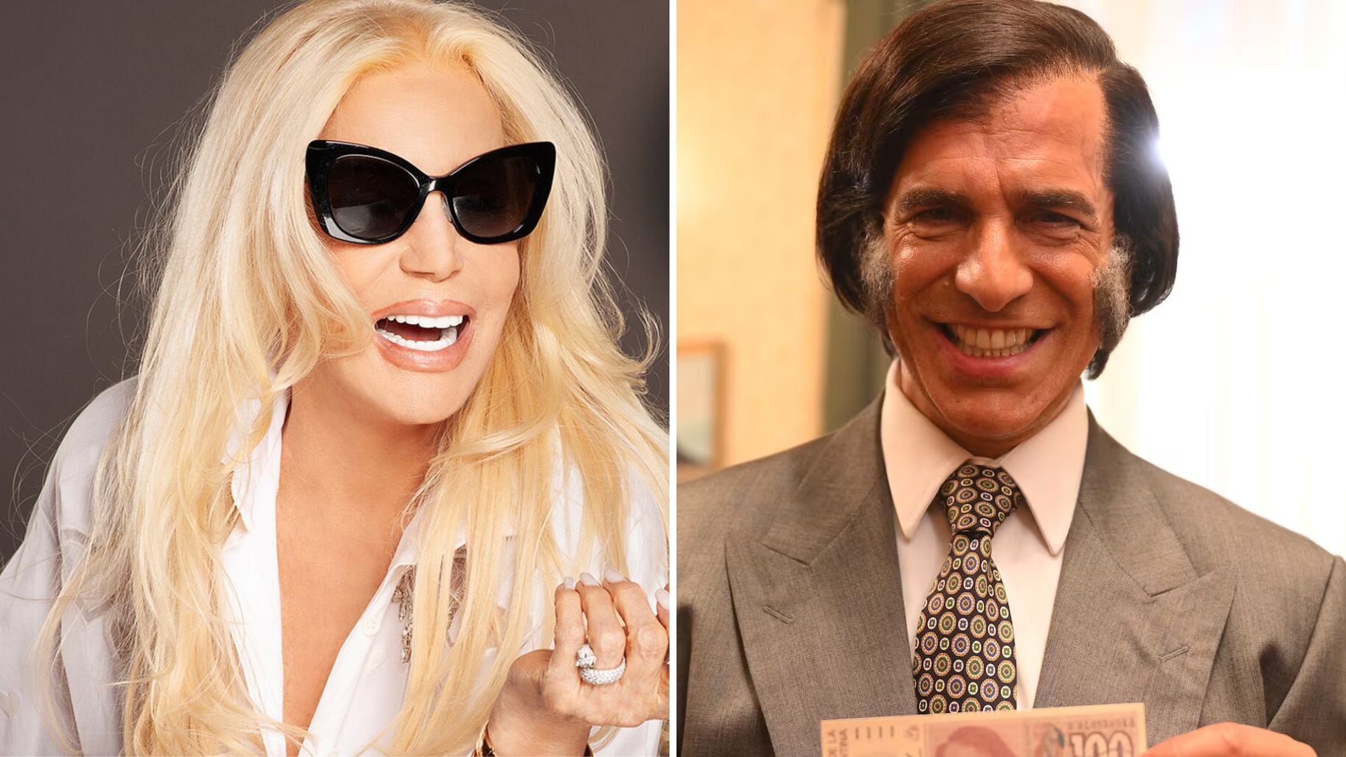 Susana Giménez y Leonardo Sbaraglia como Carlos Menem en la serie de Prime Video