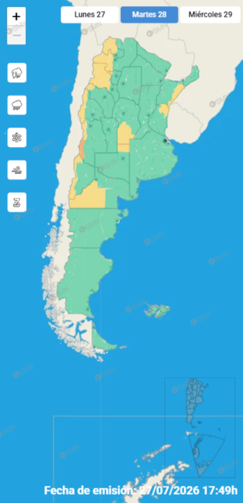 El mapa de alertas meteorológicas para este martes