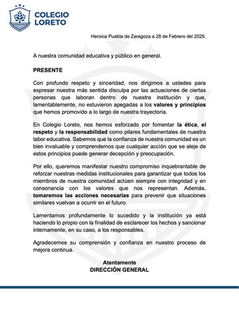 La institución educativa emitió un