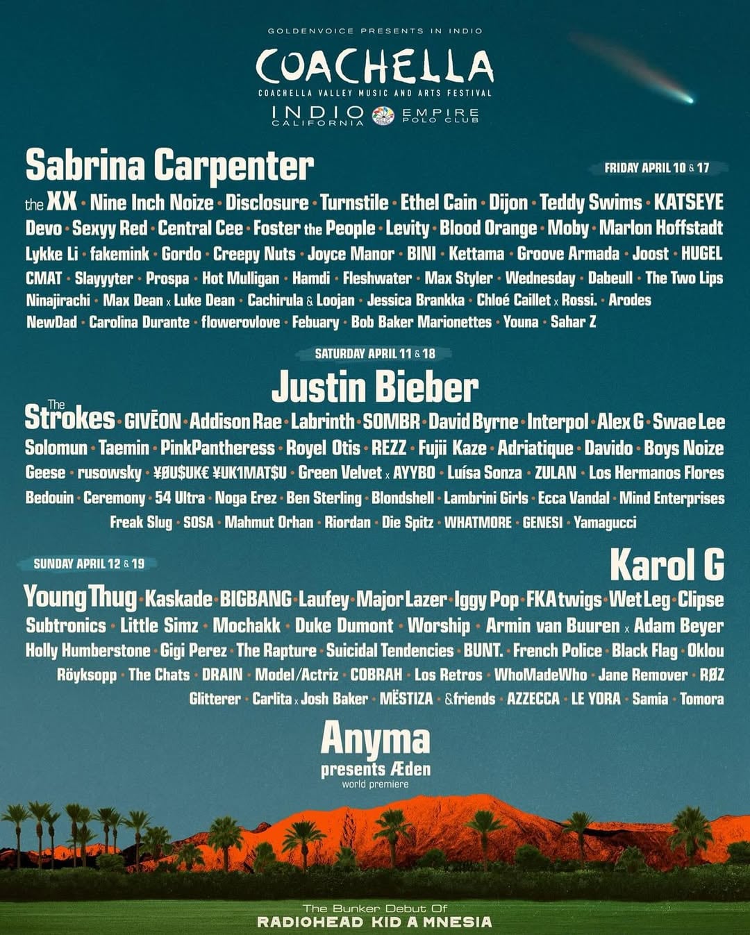 Karol G es la primera colombiana en liderar un cartel de Coachella en la historia del festival - crédito @coachella / Instagram