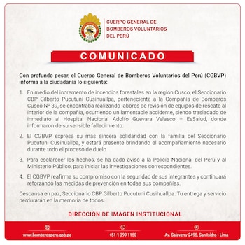 Comunicado de los Bomberos