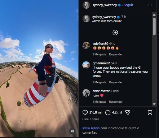 Sydney Sweeney se grabó sobre una avioneta. (Instagram)
