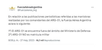 La Fuerza Aérea Argentina aclaró