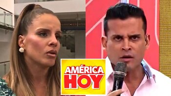Alejandra Baigorria fastidiada con Christian Domínguez por delatar a la madre de su hija. Captura/América TV