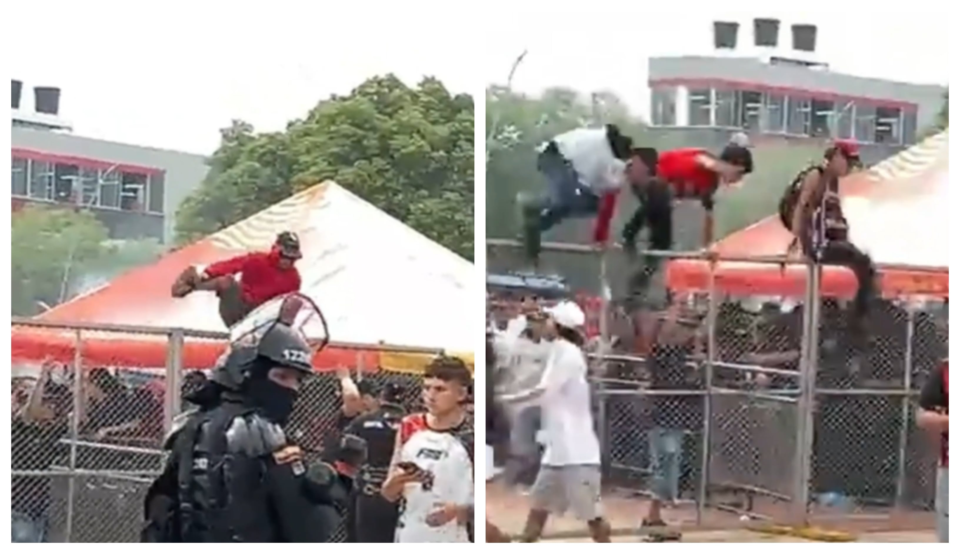Cientos de aficionados del Cúcuta saltaron las vallas de seguridad en los alrededores del estadio General Santander - crédito Captura de video @laopinion_col/X