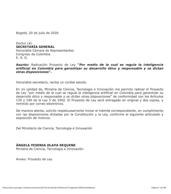 Proyecto de regulación de IA en Colombia fue radicado por el Ministerio de Ciencias