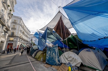 Imagen de la acampada en la Puerta del Sol, Madrid, en protesta por la vivienda.
(Alberto Ortega / Europa Press)
