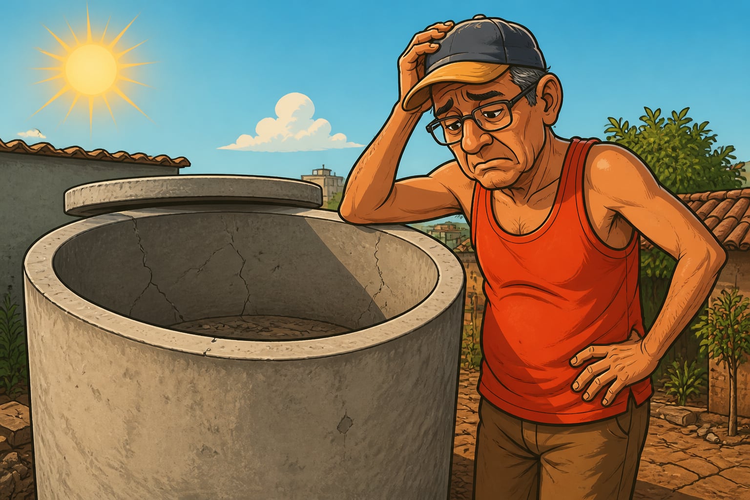 Un hombre en Cuba observa el interior de un tanque de agua de concreto que permanece vacío a espera de las lluvias. (Imagen Ilustrativa Infobae)