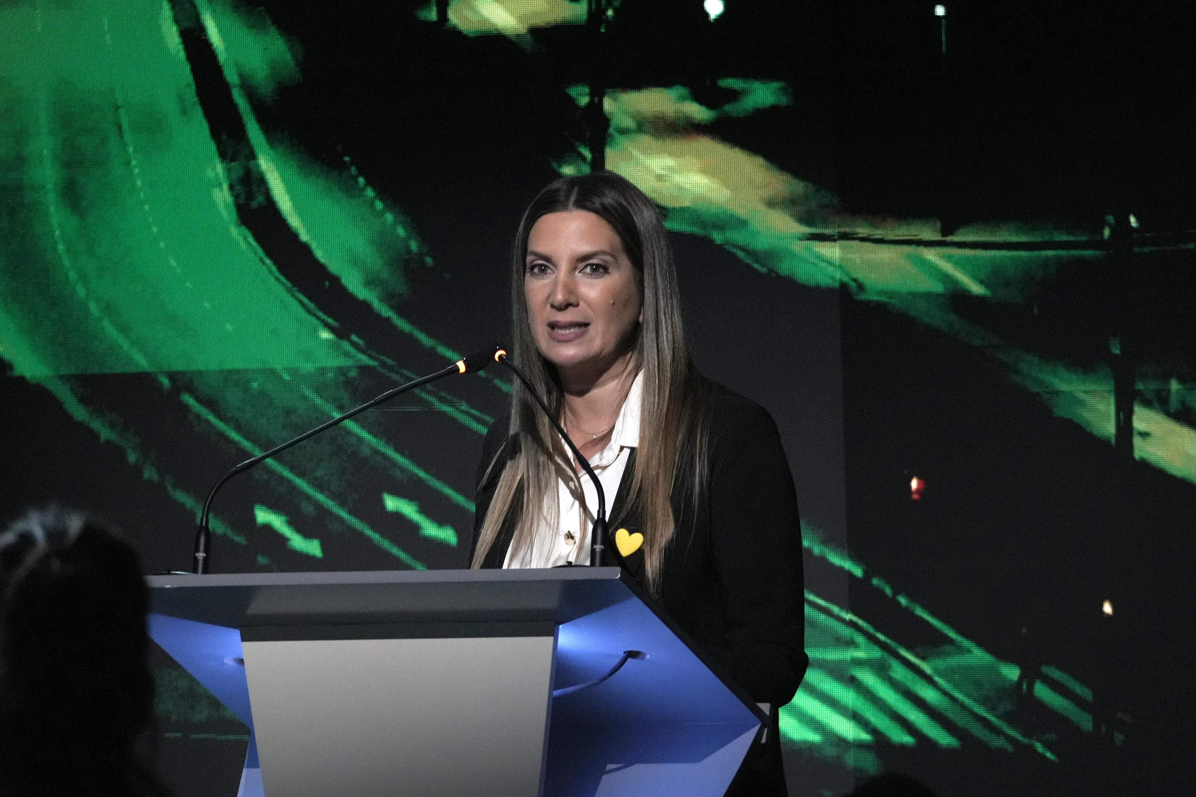 Silvia Lospennato desde el atril, tras el debate de candidatos de anoche