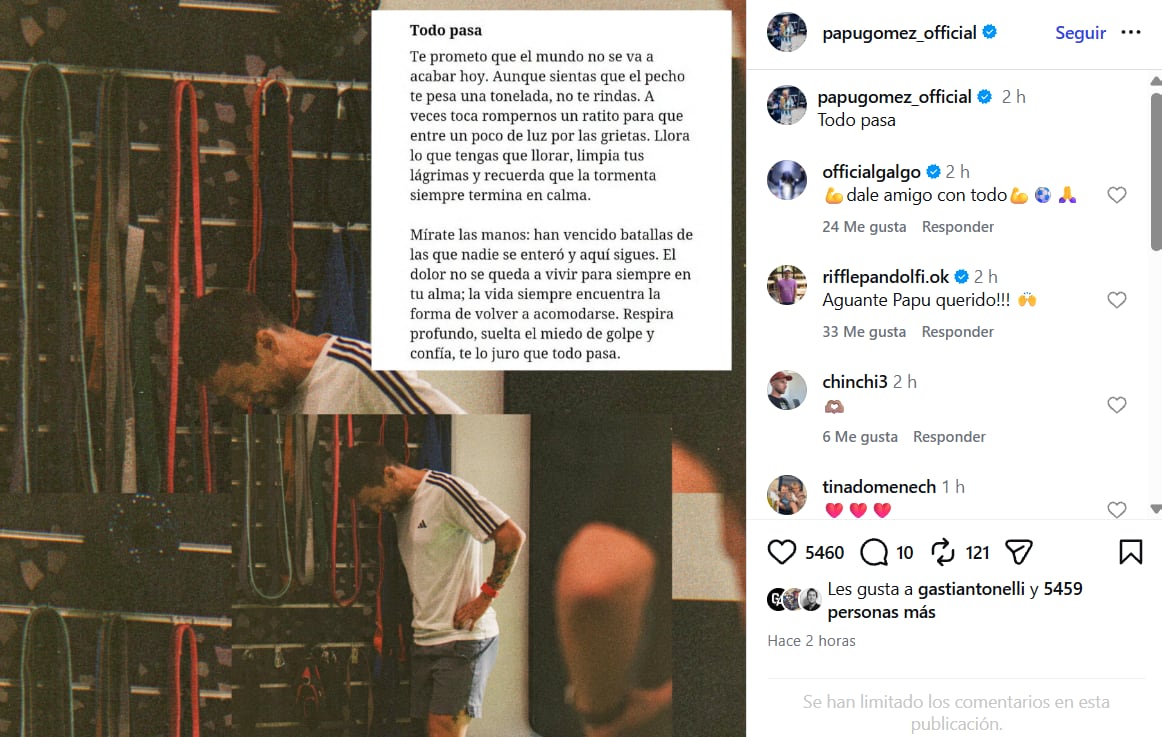 La carta del Papu Gómez en redes sociales