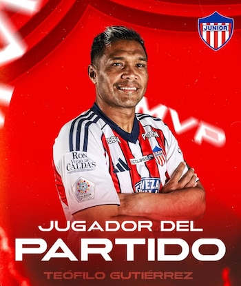 Teófilo Gutiérrez fue elegido el mejor jugador del partido entre Fortaleza y Junior de Barranquilla por la Liga BetPlay 2026-II - crédito @juniorclubsa/Instagram