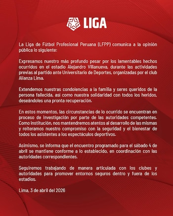 Liga 1 informó que el clásico entre Universitario y Alianza Lima no se cancelará.