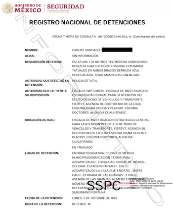 El RND confirmó que la detención del presunto ladrón fue realizada en pasado 5 de octubre. Crédito: SSPC