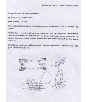 Nuevo parte médico de la