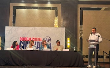Marco Bonilla ofrece un discurso como coordinador político estatal del PAN en Chihuahua.
Crédito: X/ @OscarOpinion17