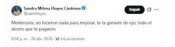Sandra Milena Hoyos Cárdenas, presidenta del sindicato de la Nueva EPS, cuestionó la gestión de Luz María Múnera en la entidad .- crédito @samihoyos/X