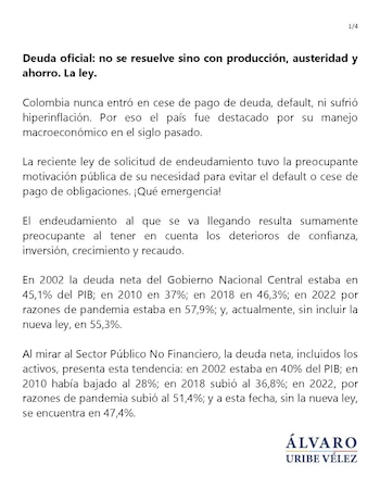 El expresidente comparó su gobierno con el de Gustavo Petro - crédito red social X
