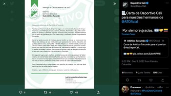 Carta de Deportivo Cali a