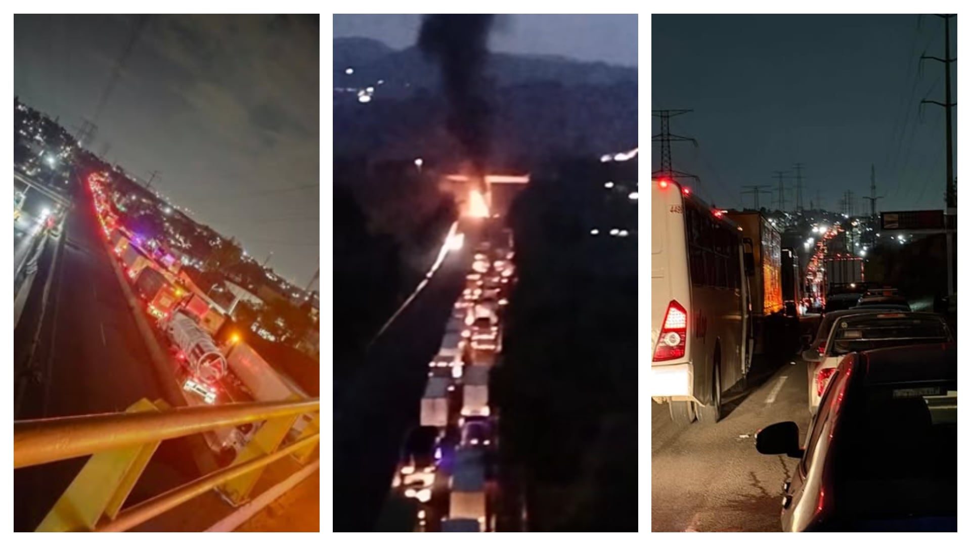La mañana de este viernes un tráiler se incendió en la autopísta Chamapa-Lechería ocasionando caos vial Fotos: Redes sociales