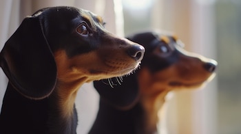 Dos perros miran en la