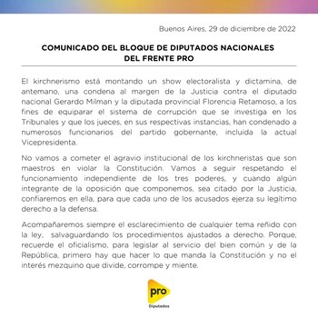 El comunicado del bloque del