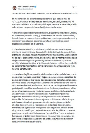 Iván Cepeda y sus críticas a Abelardo de la Espriella