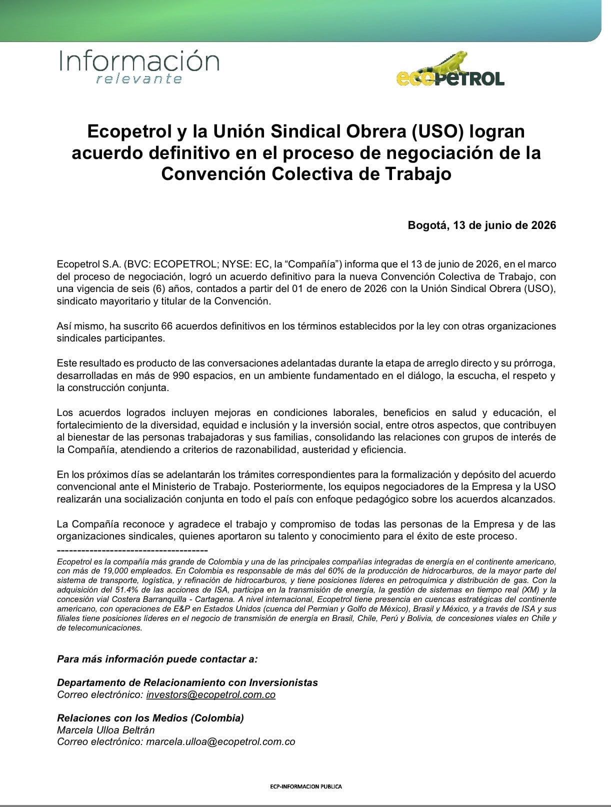 El pliego sindical incluía solicitudes relacionadas con aumentos salariales, estabilidad laboral, garantías para trabajadores directos y contratistas, además de medidas sobre salud y condiciones de trabajo - crédito Ecopetrol