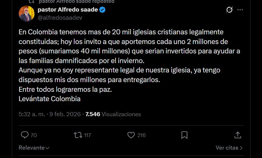 El embajador de Colombia en Brasil pidió dinero a las iglesias para ayudar en la emergencia climática - crédito X