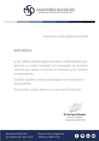 El parte médico de Mirtha Legrand