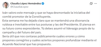 López advirtió que persiste una disonancia entre las posturas de Cepeda y las del presidente en medio de la campaña presidencial - crédito Claudia López/X