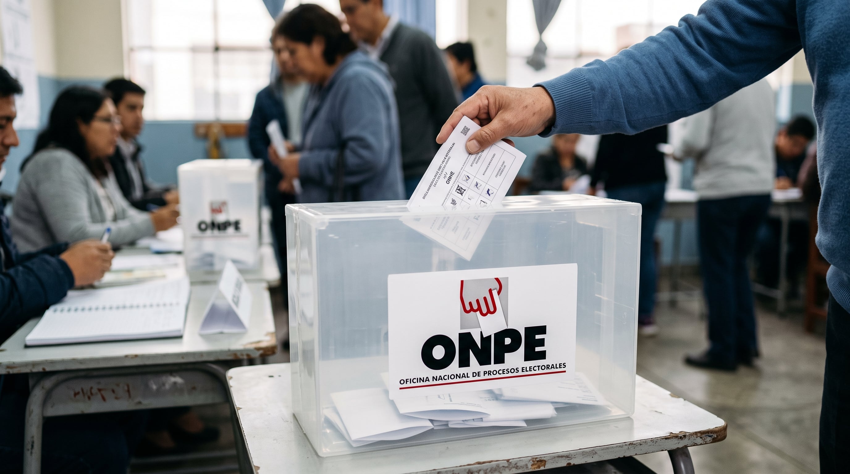 Un elector deposita su cédula de votación en una urna transparente de la Oficina Nacional de Procesos Electorales durante un proceso comicial en Perú. (Imagen Ilustrativa Infobae)