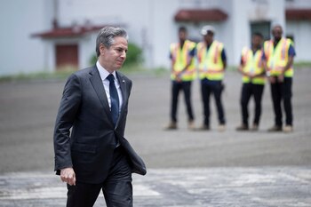 U.S. Secretary of State Antony Blinken walks to board his plane at the Panama Pacifico International Airport near Panama City, Panama, April 20, 2022. Brendan Smialowski/Pool via REUTERS