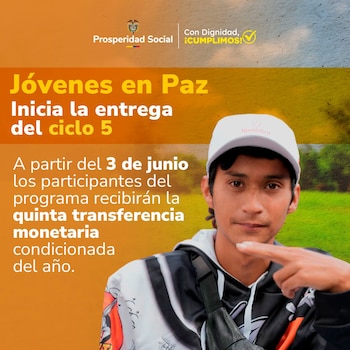 Un total de 6.272 millones de pesos fueron destinados por el Gobierno nacional a la financiación del ciclo 5 del programa Jóvenes en Paz durante junio de 2026 - crédito Prosperidad Social