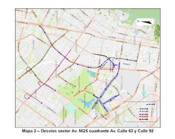 Los desvíos autorizados por la SDM en el cuadrante entre la avenida NQS, la calle 63 y la calle 92 redirigirán el tráfico hacia la Carrera 68, la avenida Boyacá, la avenida Rojas y la calle 80 - crédito Secretaría de Movilidad