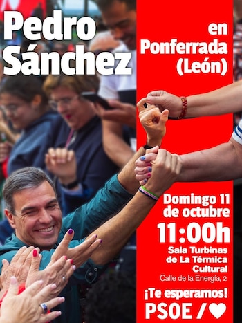 06/10/2026 Cartel del acto de Pedro Sánchez el domingo en León.
POLITICA ESPAÑA EUROPA CASTILLA Y LEÓN
PSOE LEÓN