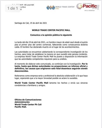 Comunicado Centro Comercial Pacific Mall