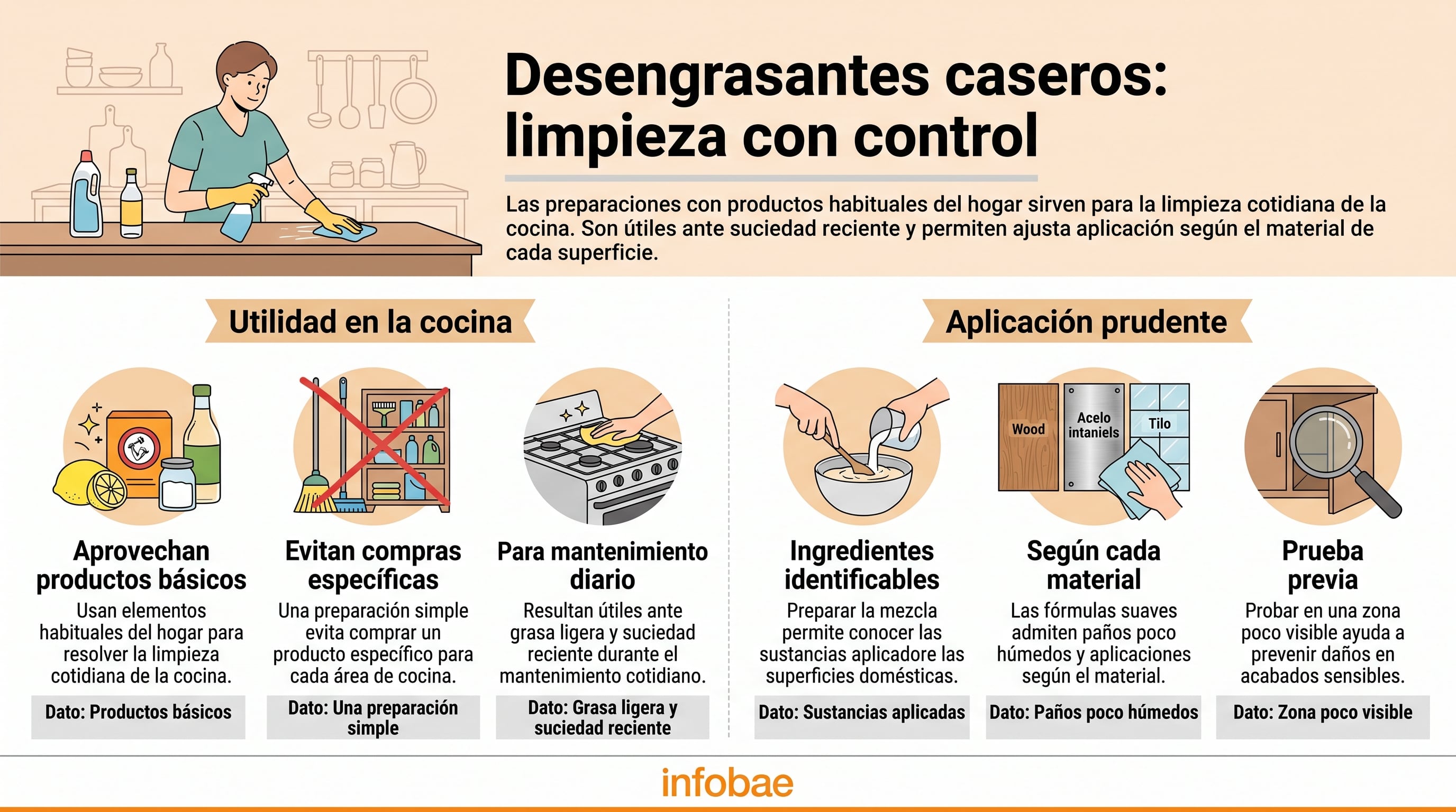 Ventajas y pautas para el uso de desengrasantes caseros en la cocina. (Imagen Ilustrativa Infobae)
