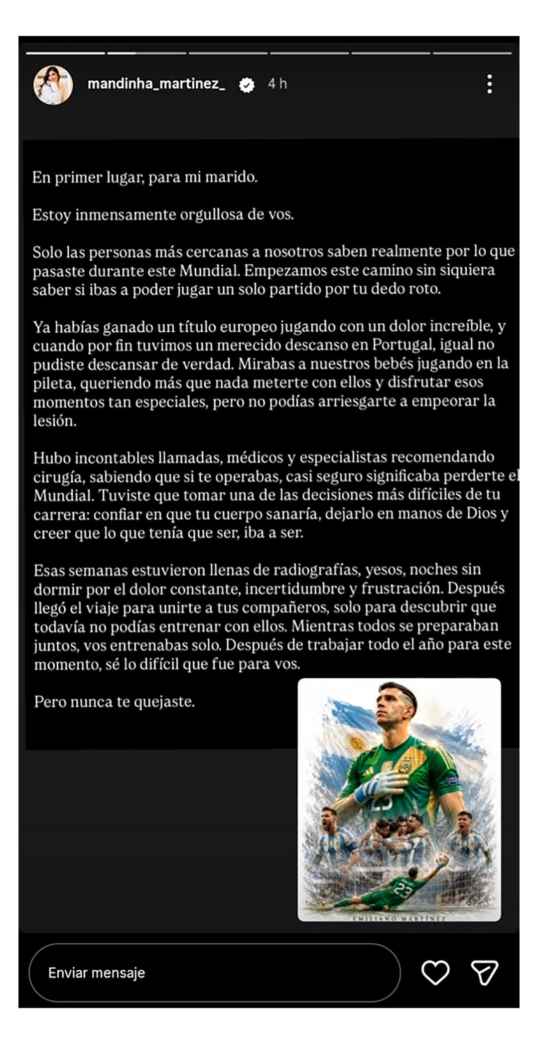 La carta de Mandinha para Dibu Martínez