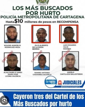 La banda delincuencial es judicializada por extorsión y hurtos violentos en Cartagena - crédito Policía Metropolitana de Cartagena