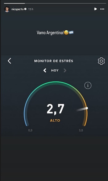 El monitor de estrés que publicó Nico Paz durante el partido entre Argentina y Suiza (@nicopaz1o)