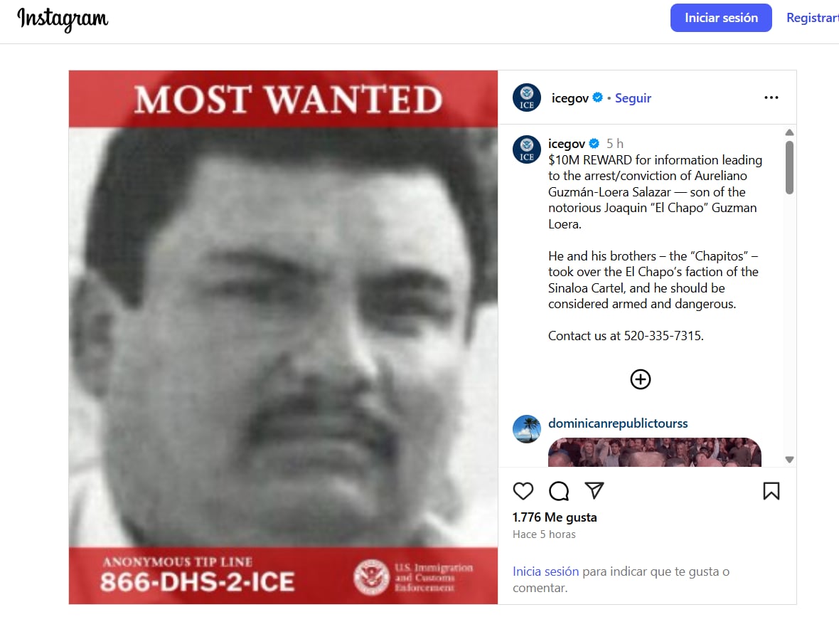 La publicación en redes sociales (Instagram/icegov)