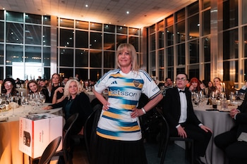 Susana Roccasalvo con la camiseta de Boca en la celebración