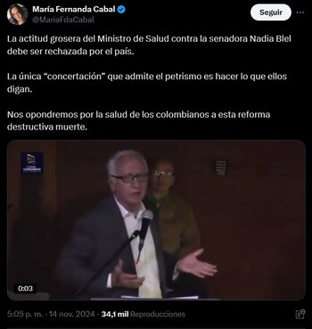 María Fernanda Cabal rechazó las