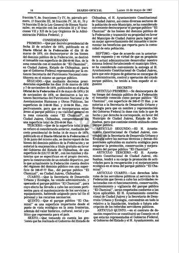 Decreto sobre la entrega de 248 hectáreas al Ayuntamiento de Ciudad Juárez, publicado en el Diario Oficial de la Federación el 18 de mayo de 1987.