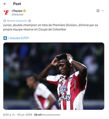 Post de L'Equipe de Francia en sus redes sociales tras la derrota del Junior FC - crédito X
