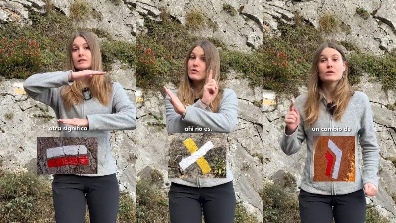 La médico de expedición Alexia Hartmann muestra las posibles posiciones de las líneas de estas señales (@alexiahartmann_/TikTok)