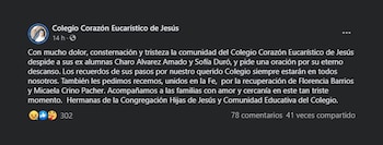 El comunicado del colegio donde