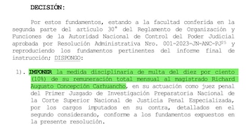 ANC del PJ sanciona a Richard Concepción Carhuancho